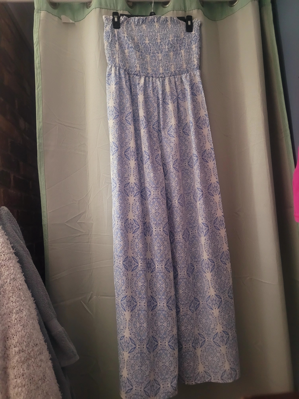 SHEIN Light Blue and White Smocked Strapless Jumpsuit
